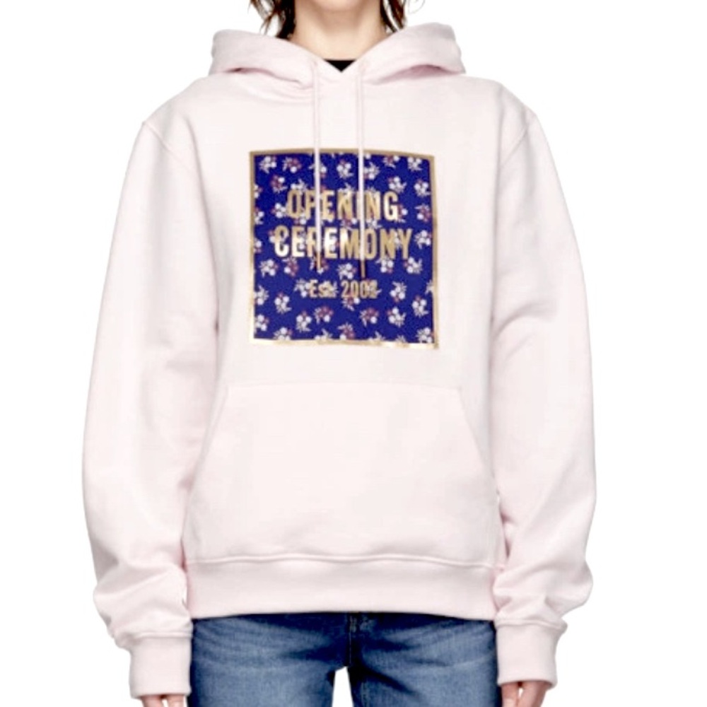 Opening Ceremony Creamy Pale Pink Heavier Hoodie With Gold Lettering Size L